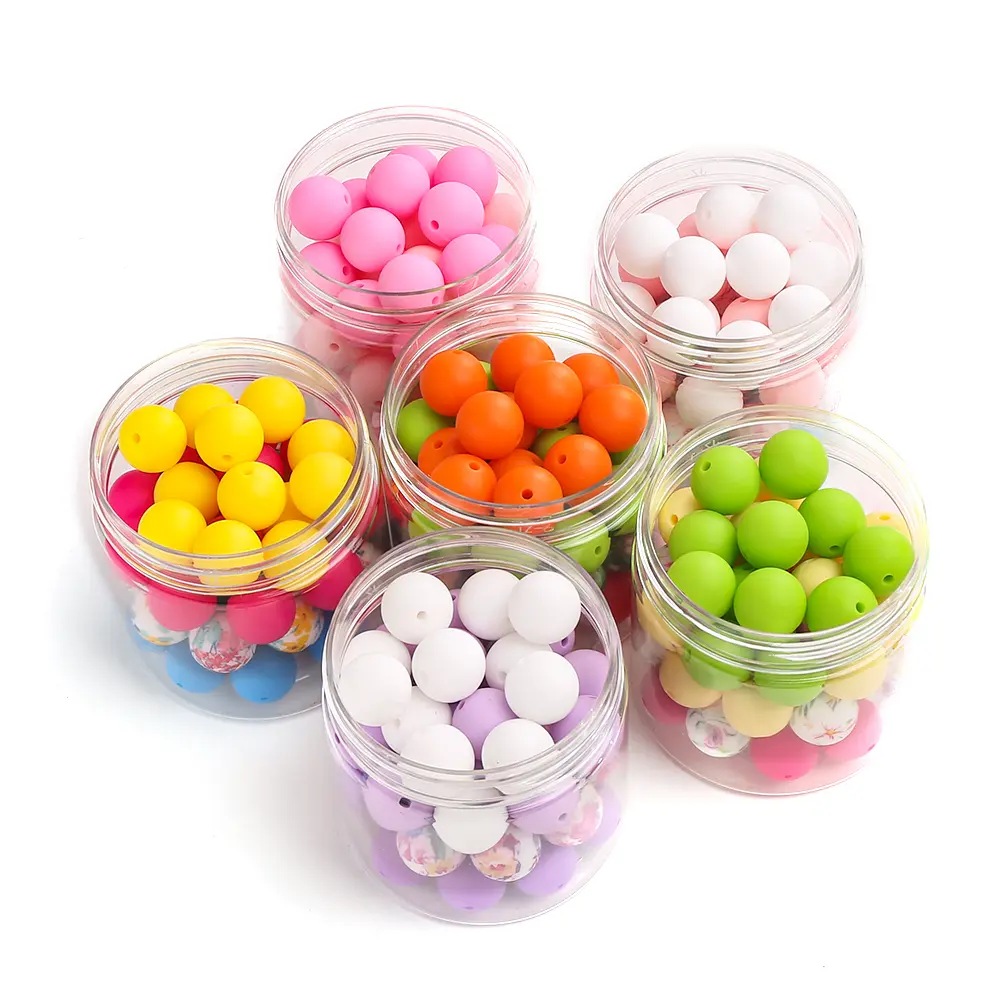 15mm 140Pcs Teether Silicone Beads Print Round Teething Beads For Baby Pacifier Chain Dummy Holder Clip DIY Necklace