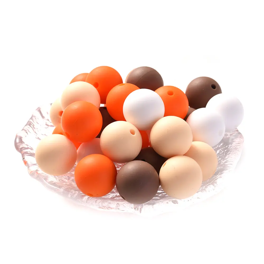 80pcs 15mm Silicone Solid Color Round Bead Combination Teething Toy Baby Chew Nursing Shower Gifts Pacifier Chain Accessories