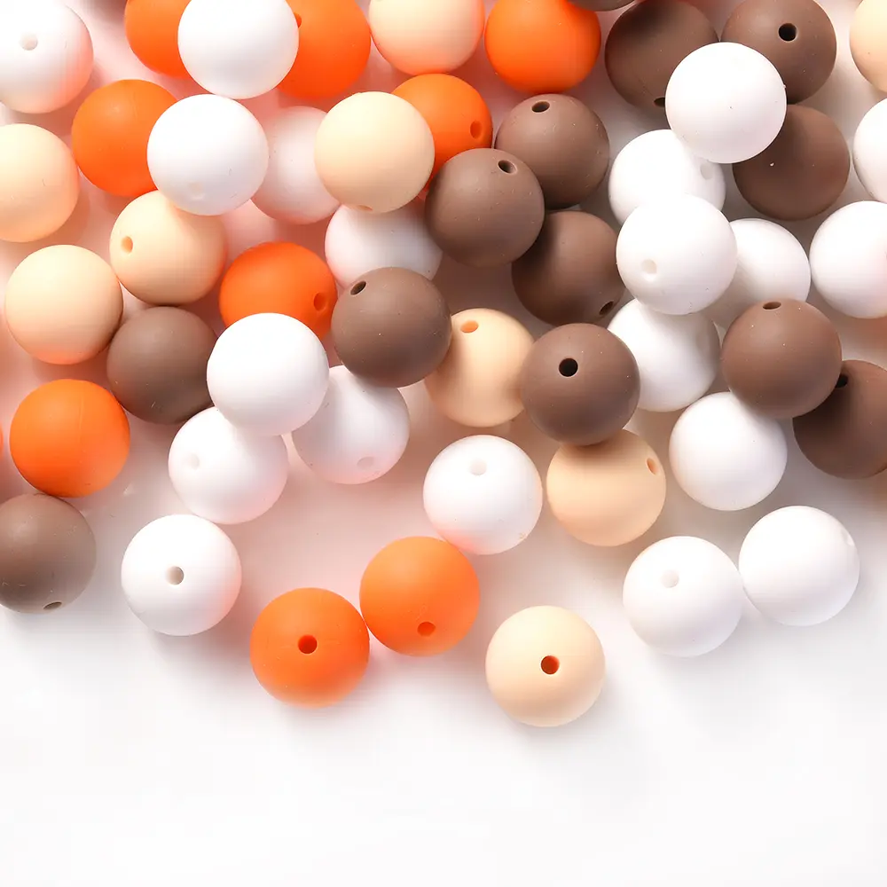 80pcs 15mm Silicone Solid Color Round Bead Combination Teething Toy Baby Chew Nursing Shower Gifts Pacifier Chain Accessories