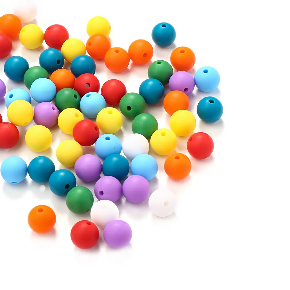80Pcs Rainbow Colours Silicone Beads Baby Food Grade Teether Beads for DIY Eco-friendly Pacifier Clips Chain Beacelet