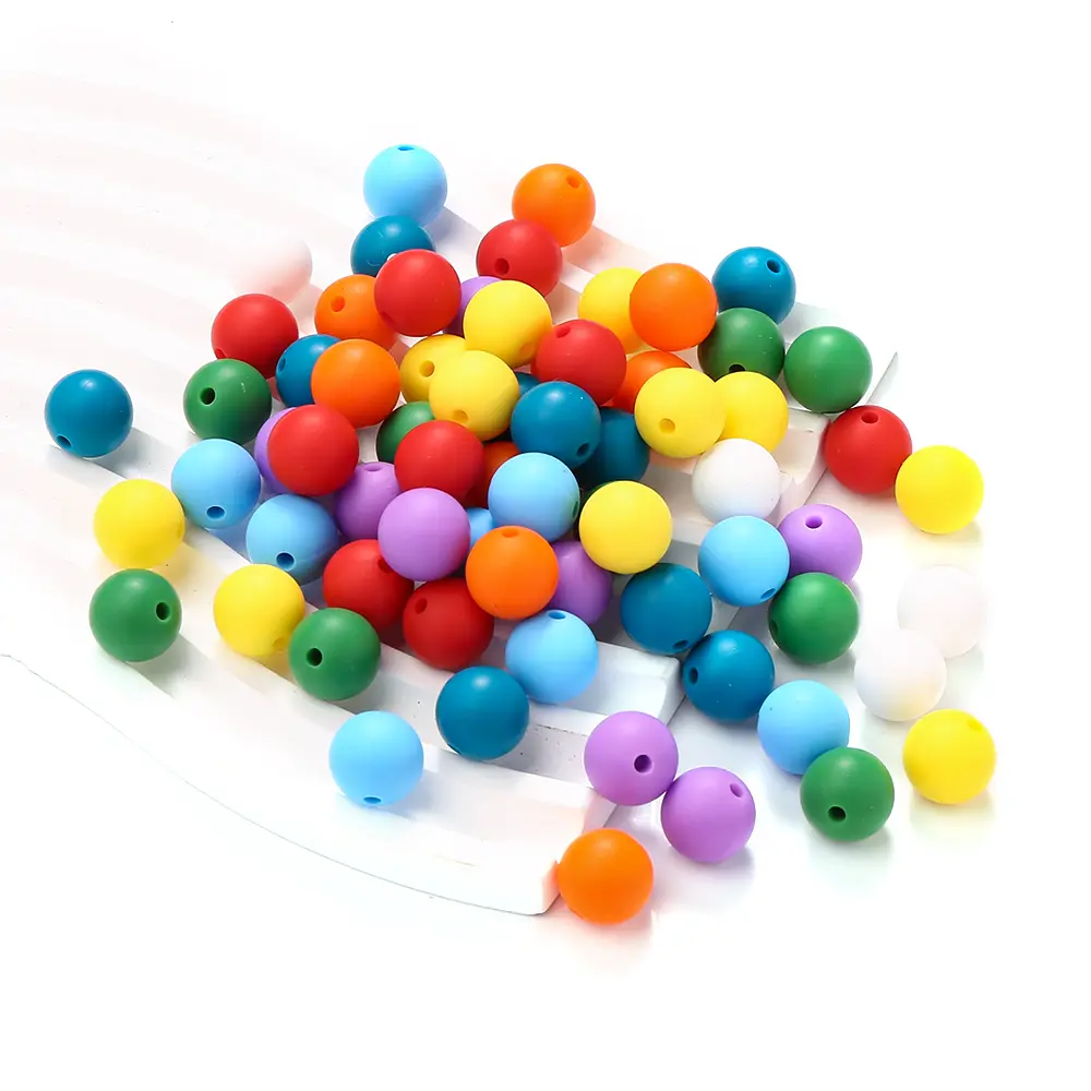 80Pcs Rainbow Colours Silicone Beads Baby Food Grade Teether Beads for DIY Eco-friendly Pacifier Clips Chain Beacelet