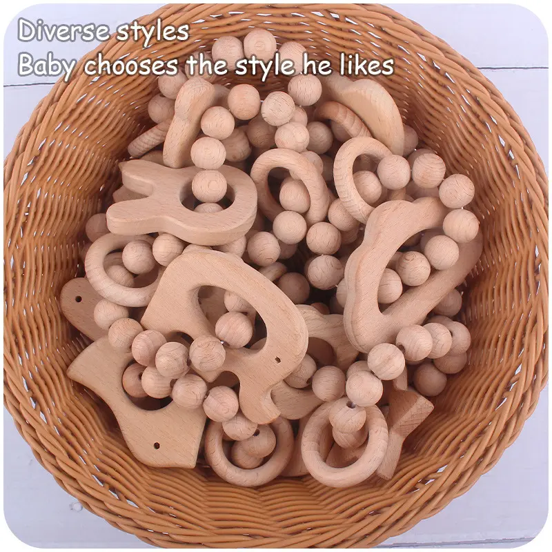 1Pcs 12 Style Baby Wooden Animal Hanging Toys Beech Wood Teether Bracelet Rattle Toys For Kids Teething Accessoories BPA Free