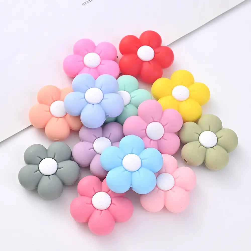 10Pcs Baby Silicone Beads Flower Teether Beads For Making Baby Teether Chewable Beads Food Grade DIY Pacifier Chain Accessories