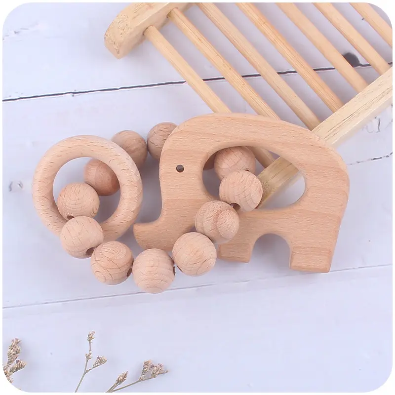 1Pcs 12 Style Baby Wooden Animal Hanging Toys Beech Wood Teether Bracelet Rattle Toys For Kids Teething Accessoories BPA Free