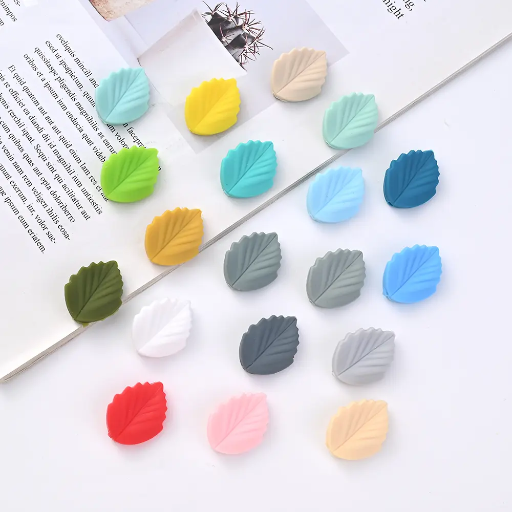 10Pcs Silicone Leaf Teether Beads Food Grade DIY Baby Nursing Chewable Teething Beads Toy BPA Free Pacifier Chain Accessories