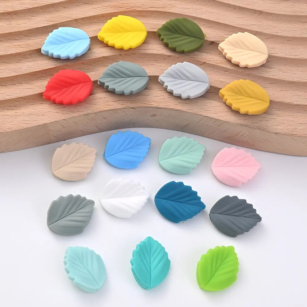 10Pcs Silicone Leaf Teether Beads Food Grade DIY Baby Nursing Chewable Teething Beads Toy BPA Free Pacifier Chain Accessories