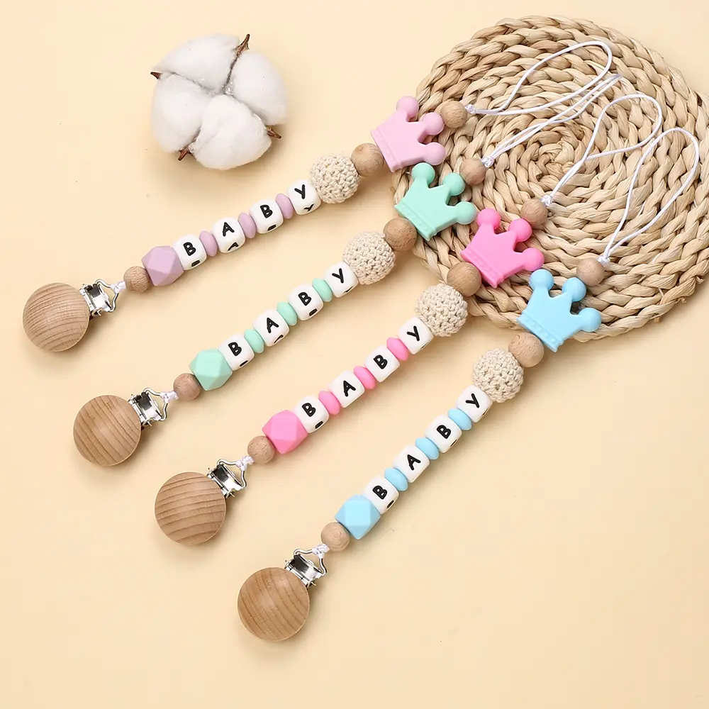 Personalized Customized English Letter Name Baby Silicone Charm Beads Pacifier Clips Chains Chew Teether Baby Pacifier Toy Gifts