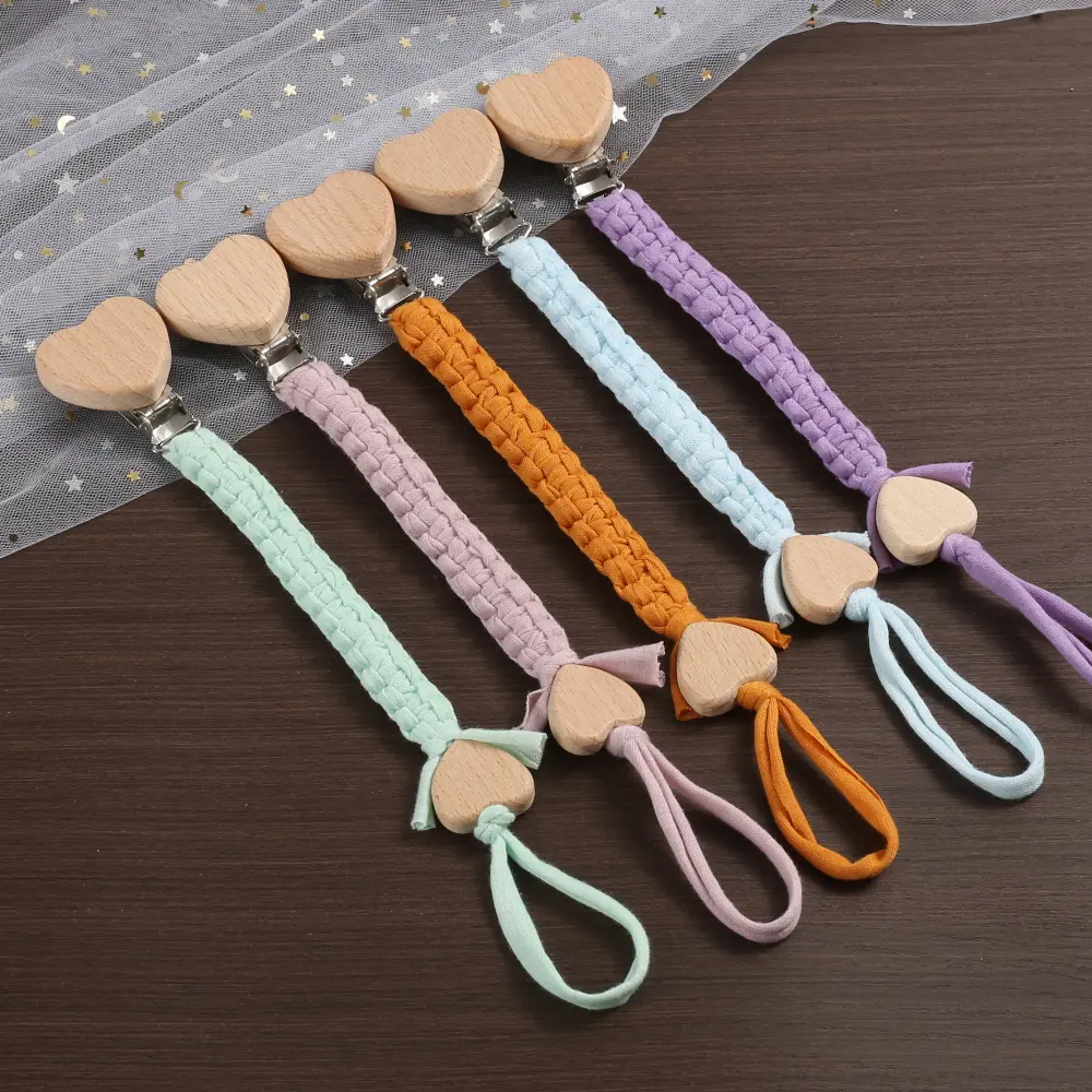 New Pacifier Weave Chain Pendant for Teeth Care Wooden Nipple Holder Soother Chain Clips Teethers for Baby Accessories