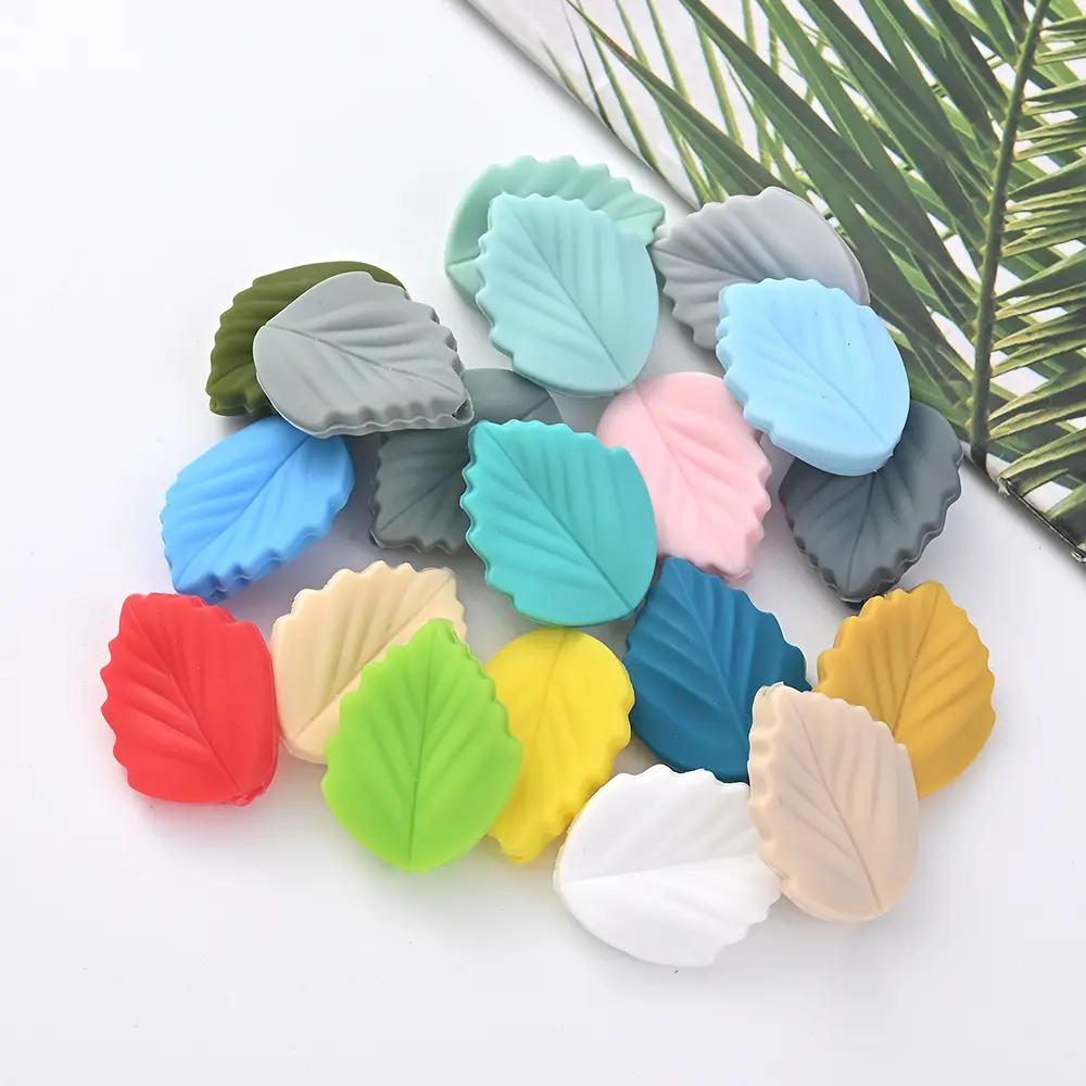 10Pcs Silicone Leaf Teether Beads Food Grade DIY Baby Nursing Chewable Teething Beads Toy BPA Free Pacifier Chain Accessories