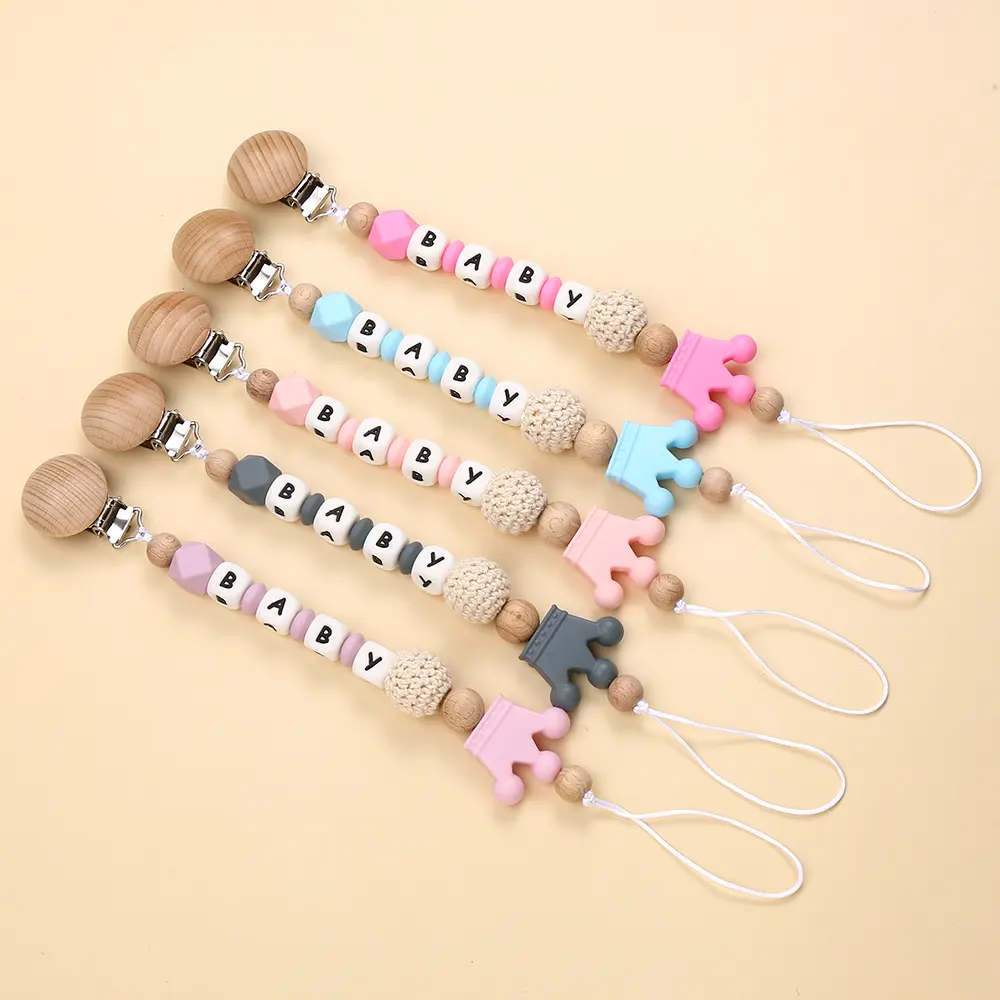Personalized Customized English Letter Name Baby Silicone Charm Beads Pacifier Clips Chains Chew Teether Baby Pacifier Toy Gifts