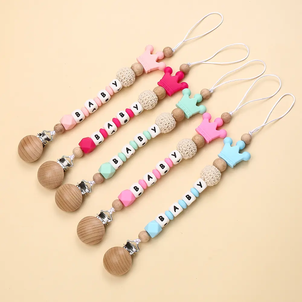 Personalized Customized English Letter Name Baby Silicone Charm Beads Pacifier Clips Chains Chew Teether Baby Pacifier Toy Gifts