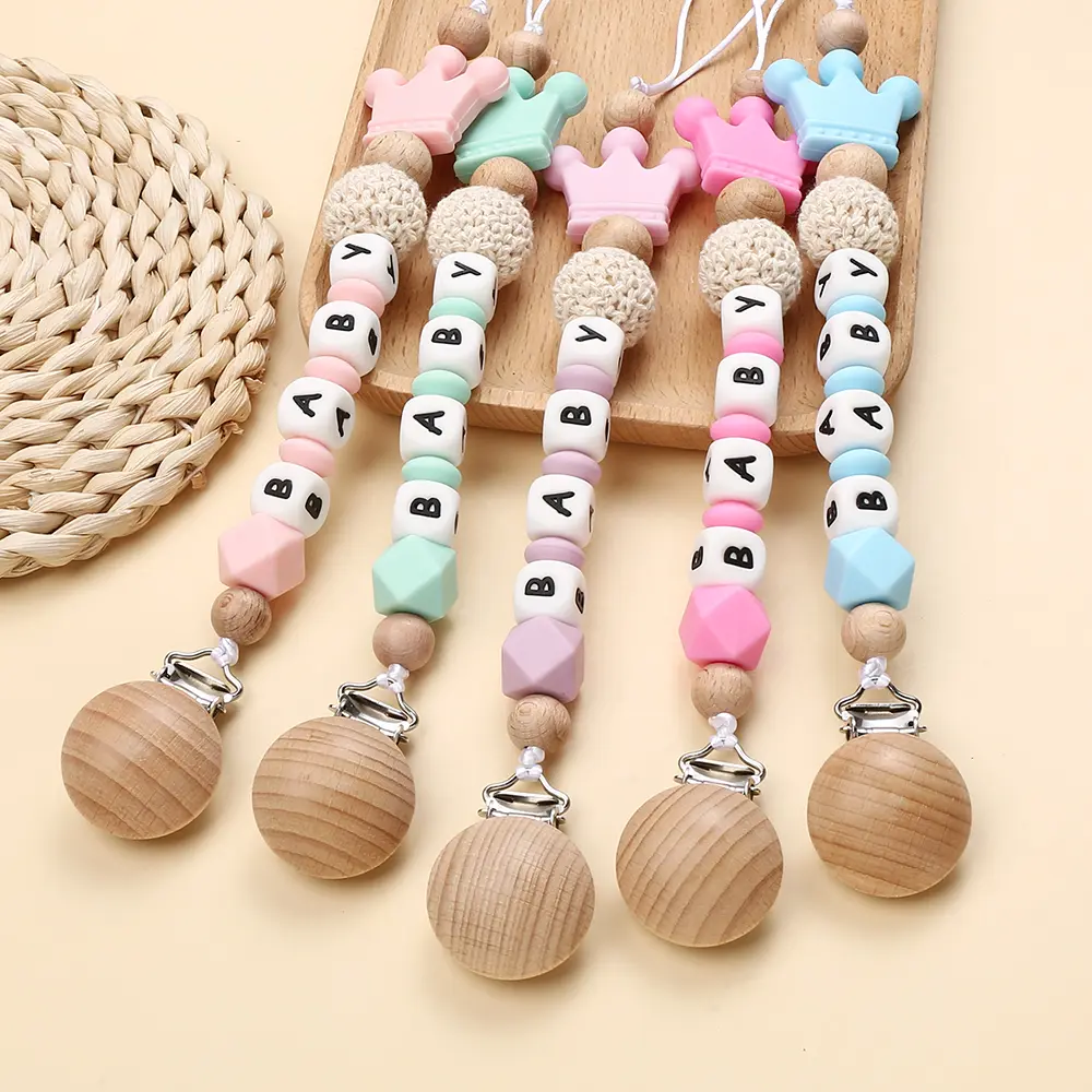 Personalized Customized English Letter Name Baby Silicone Charm Beads Pacifier Clips Chains Chew Teether Baby Pacifier Toy Gifts