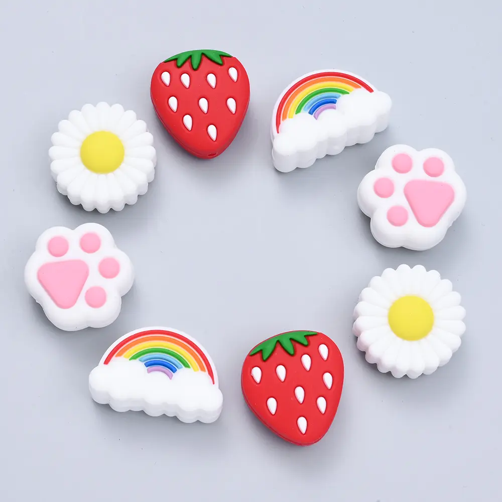 4Pcs Cat Claw Strawberry Rainbow Chrysanthemum Food Grade Silicone Beads DIY Newborn DIY Pacifier Chain Necklace Accessories