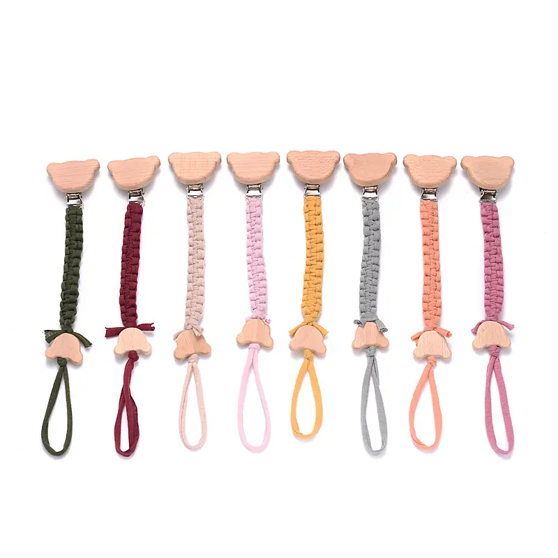Simple Woven Cotton Handmade Baby Pacifier Holder Chain Beech Animal Dummy Soother Clip For Baby Teether Teething Chain Care Toy