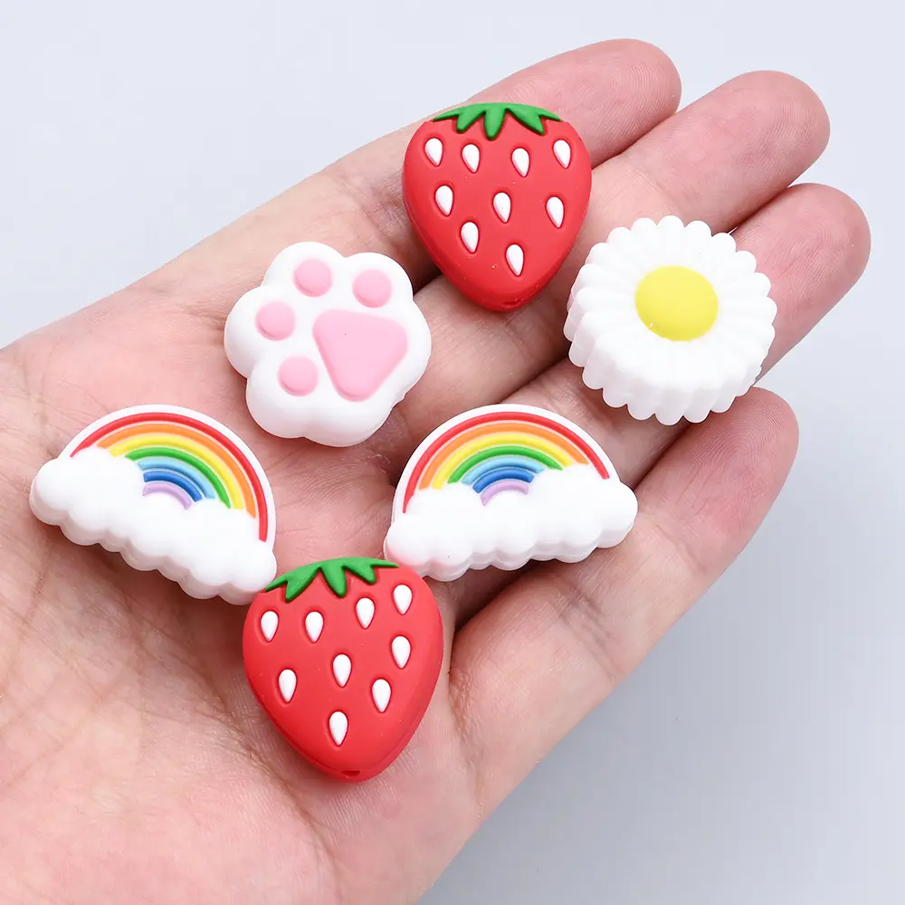 4Pcs Cat Claw Strawberry Rainbow Chrysanthemum Food Grade Silicone Beads DIY Newborn DIY Pacifier Chain Necklace Accessories
