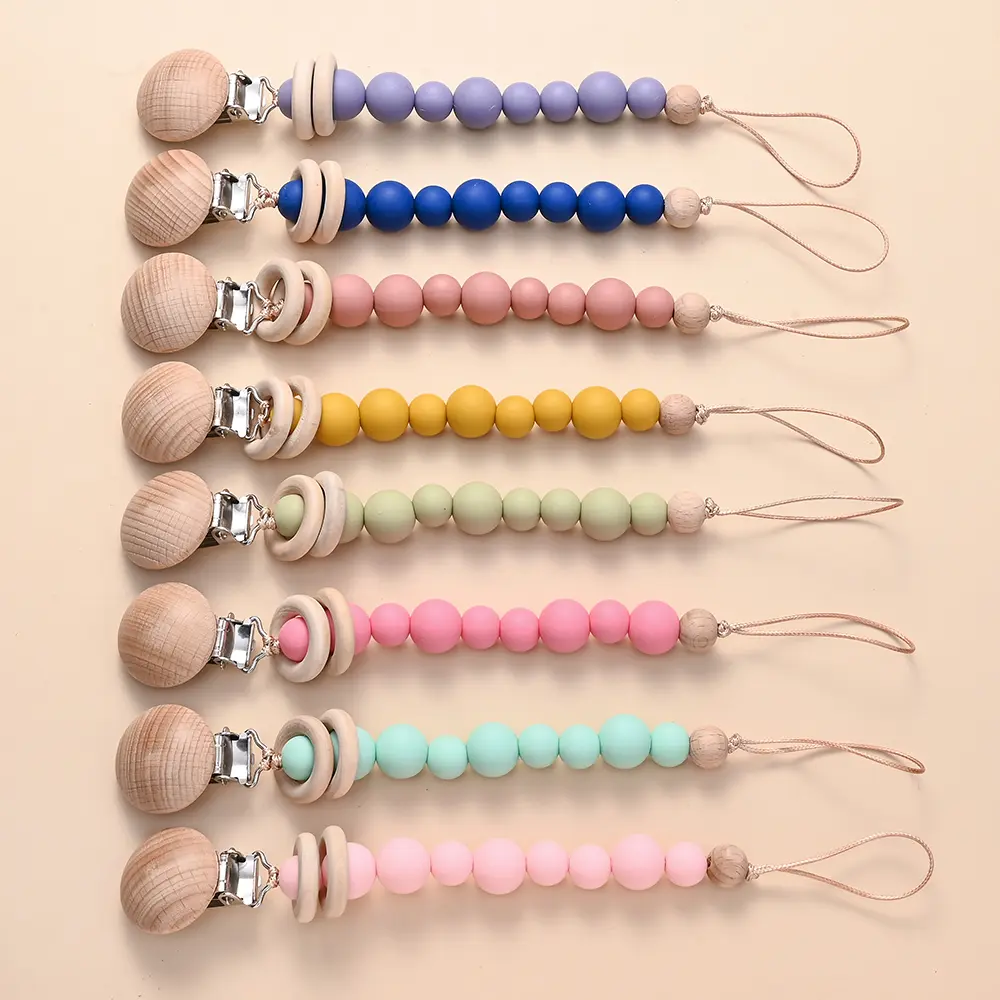 Silicone Beads Infant Nipple Appease Soother Chain Clips Dummy Holder Nipple Clip Baby Anti-drop Chain Pacifier Clips