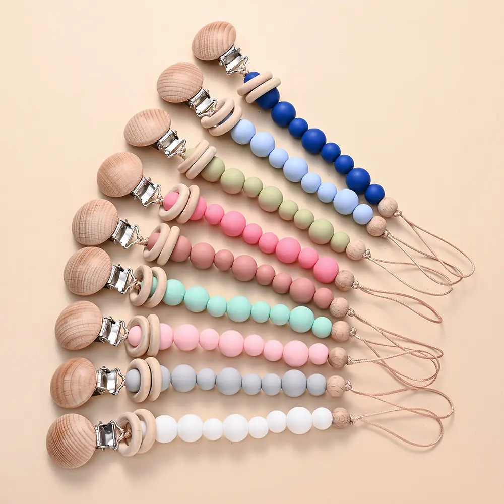 Silicone Beads Infant Nipple Appease Soother Chain Clips Dummy Holder Nipple Clip Baby Anti-drop Chain Pacifier Clips