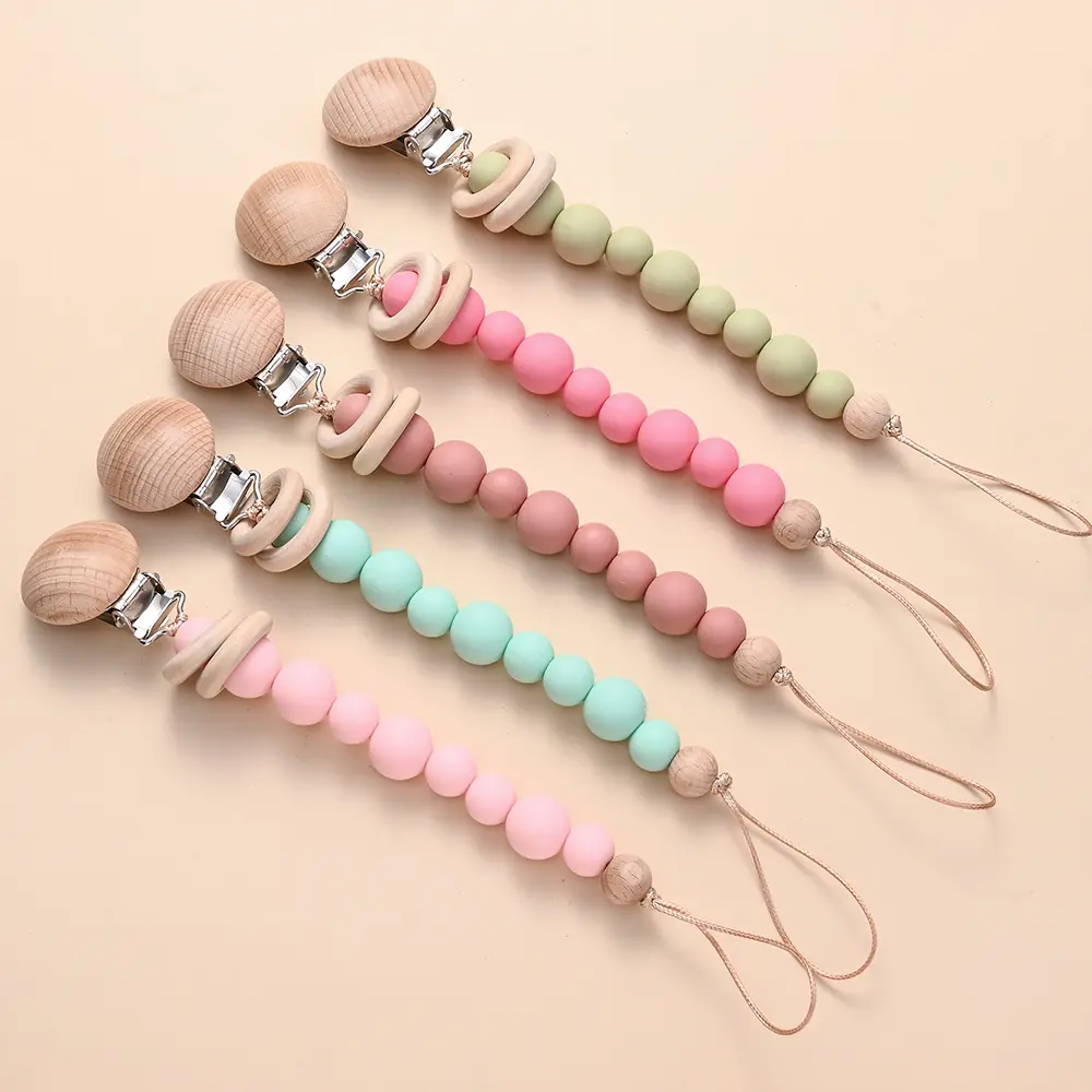 Silicone Beads Infant Nipple Appease Soother Chain Clips Dummy Holder Nipple Clip Baby Anti-drop Chain Pacifier Clips