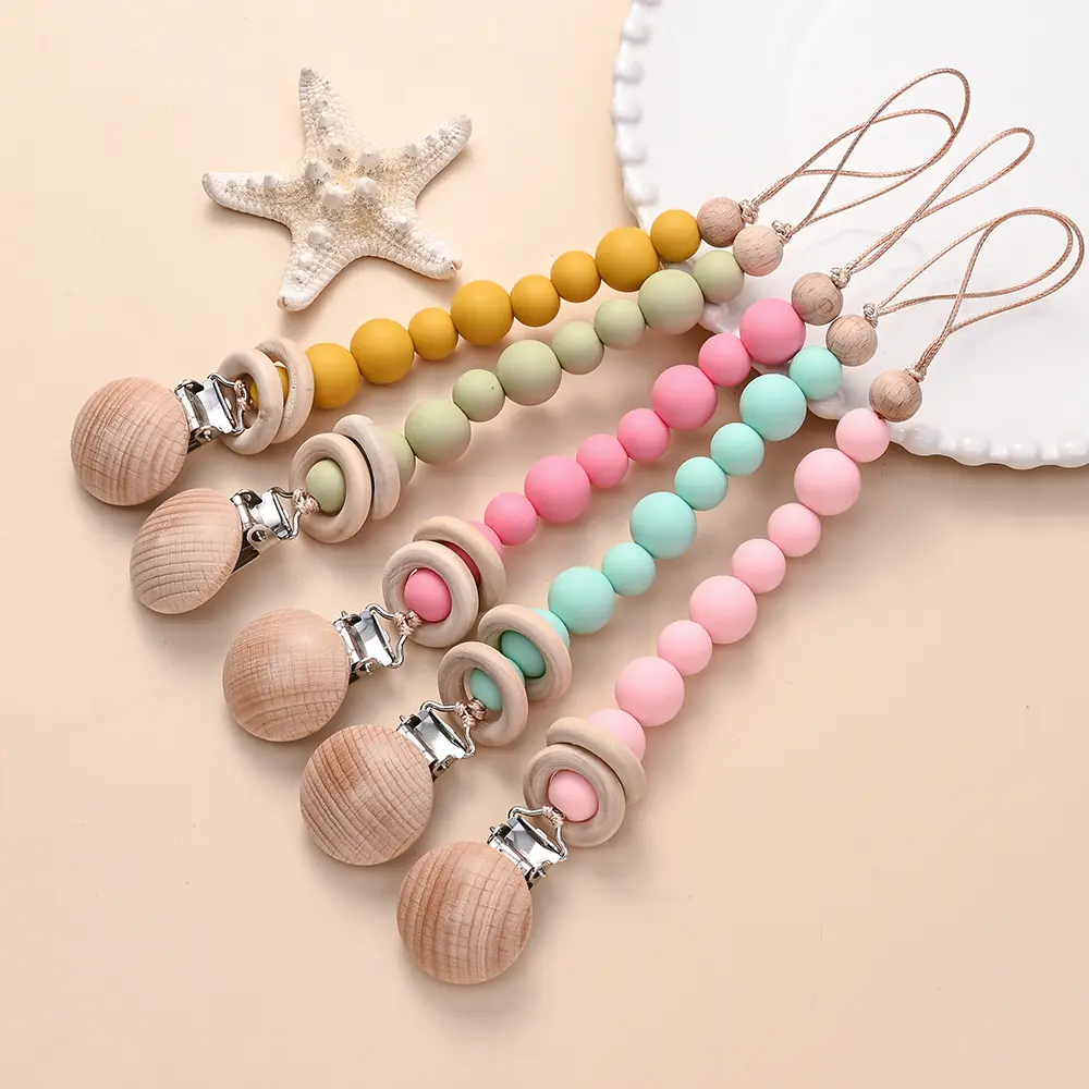 Silicone Beads Infant Nipple Appease Soother Chain Clips Dummy Holder Nipple Clip Baby Anti-drop Chain Pacifier Clips