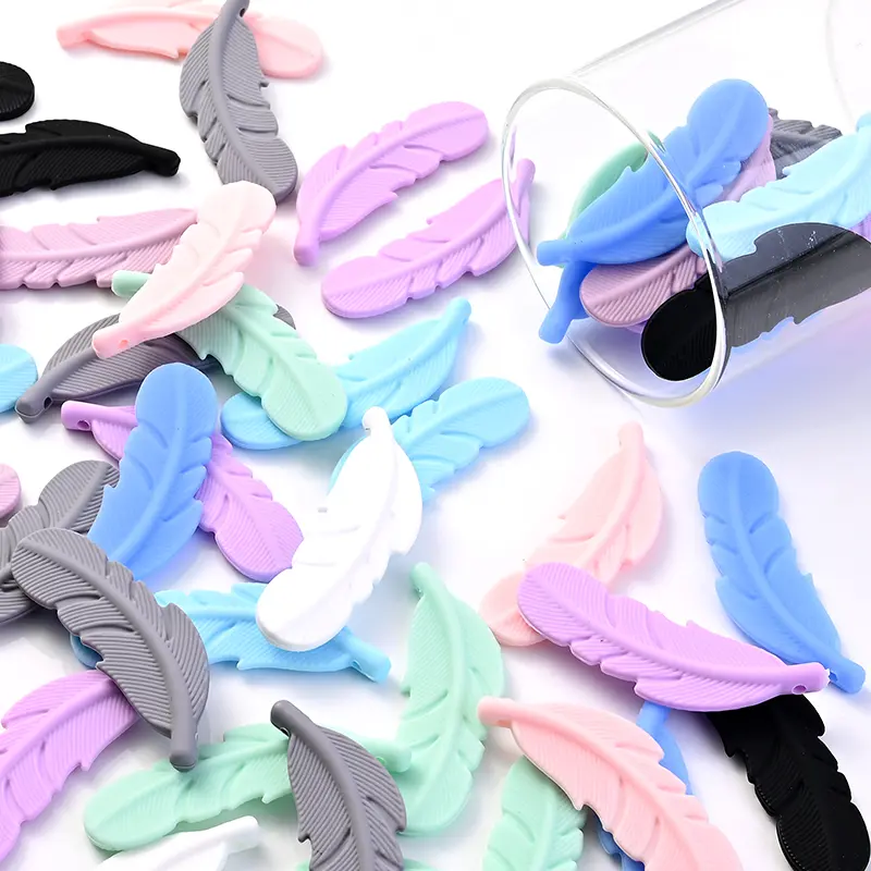 10Pcs 18x56mm Silicone Feather Beads Baby Teether Teething Beads For Baby Pacifier Chain Clip DIY Care Necklace Jewelry Making