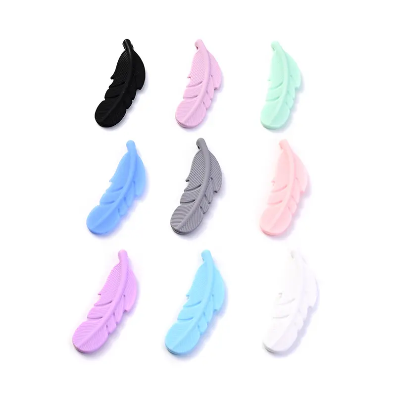 10Pcs 18x56mm Silicone Feather Beads Baby Teether Teething Beads For Baby Pacifier Chain Clip DIY Care Necklace Jewelry Making