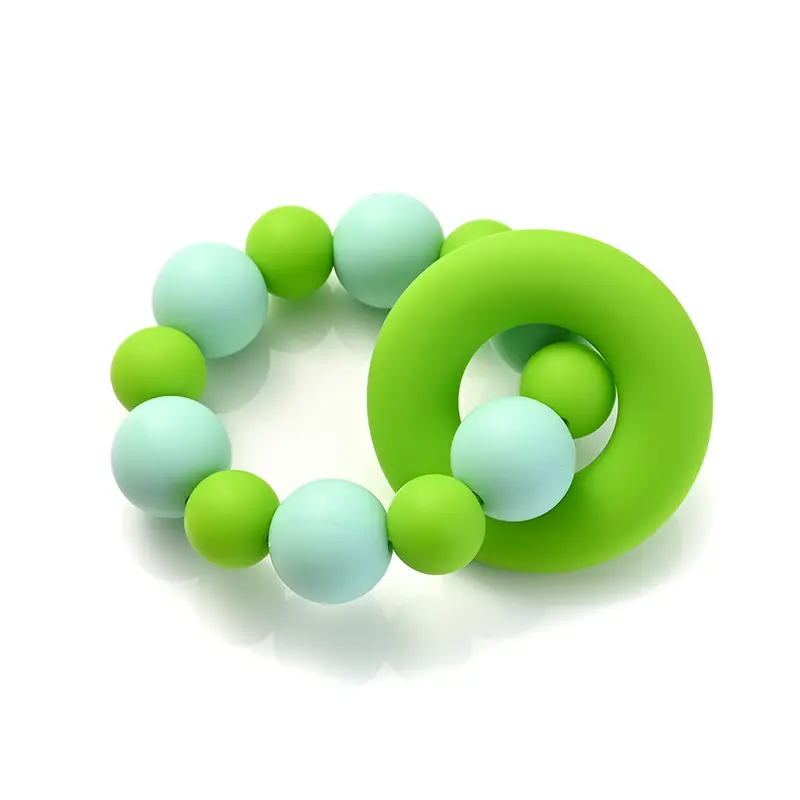 Baby Silicone Teether Ring Pendant Food Grade Silicone Round Beads Bracelet Rattle Toys For Baby Teething Safe Care Chew Toys