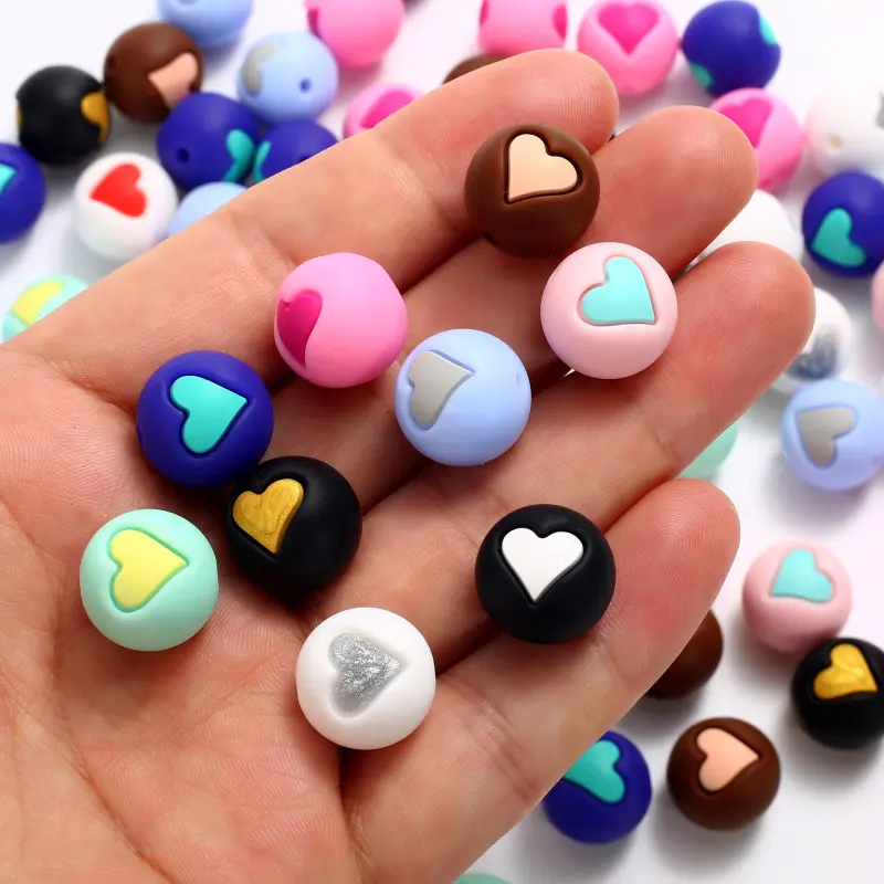 10Pcs Colorful Silicone Chewing Beads 15mm Round Heart Teether Beads For Jewelry Making Accessory DIY Bracelet Pacifier Chain