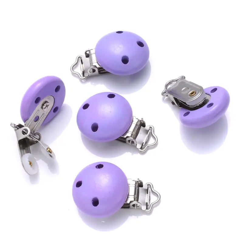 30mm 5Pcs/Lot Colorful Baby Pacifier Clip Round Wood Teether Clip For Teething Nipple Chain DIY Baby Dummy Chain Clip Accessory