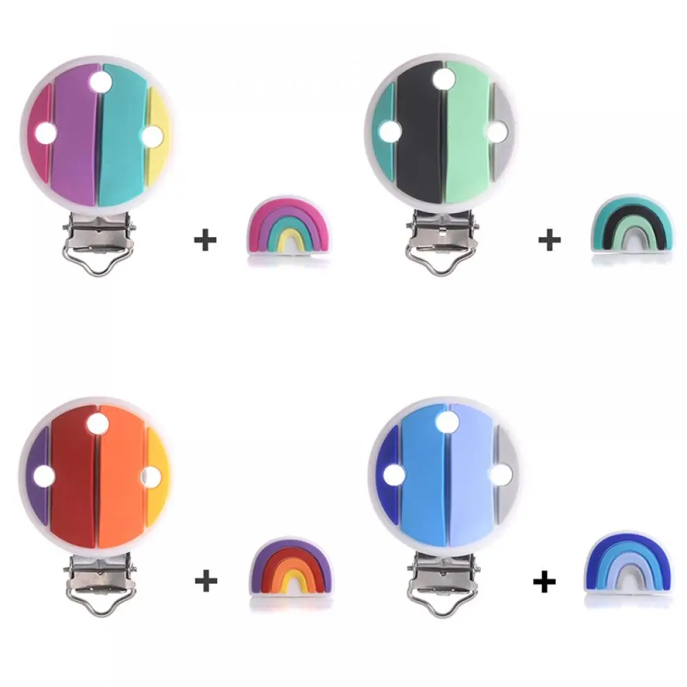 Rainbow Series Silicone Beads Pacifier Clips Food Grade Teether DIY Pacifier Chain For Baby Jewelry Making Necklace Accessories
