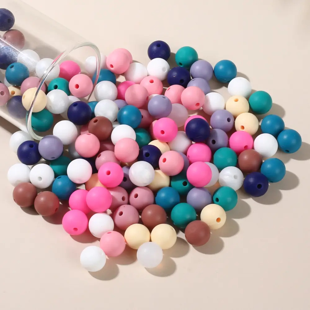 50Pcs Silicone Beads Bottled 12mm Mixed Color Round Spaced Beads For Nursing Jewelry Making DIY Necklace Bracelet Pacifier Clip