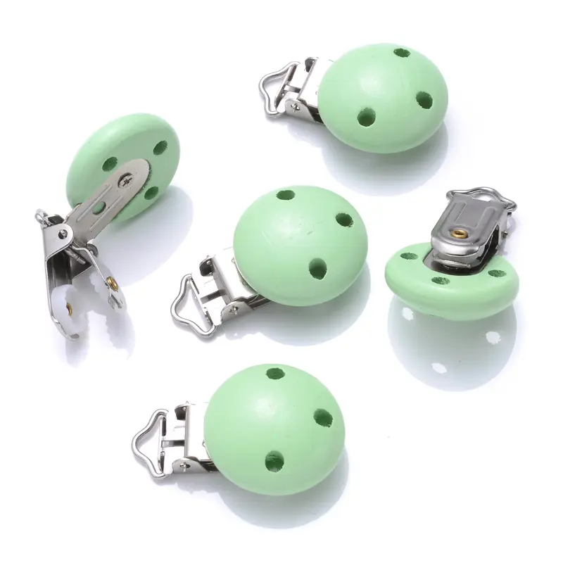 10Pcs/Lot Round Colorful Baby Pacifier Clip Wood Teether Clip For Baby Safe Teething Jewelry DIY Pacifier Chain Nipple Chain