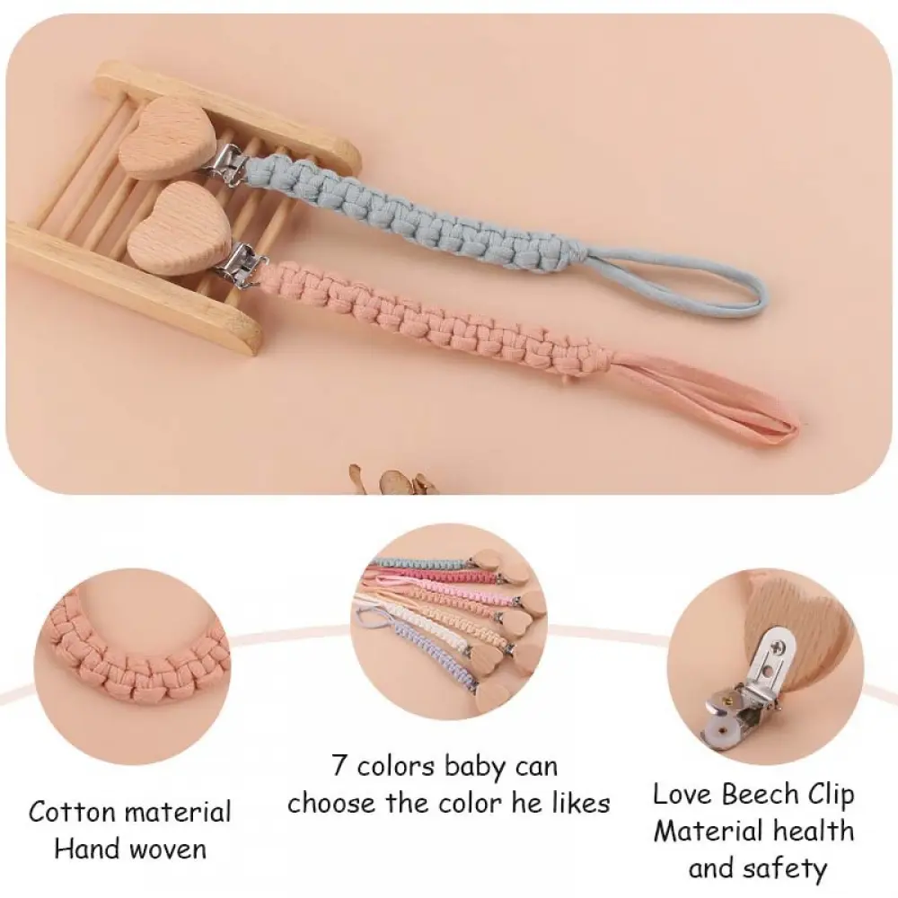 Personalized Baby Braid Weave Pacifier Chain Wooden Bead Custom Name Nipple Dummy Clip Engraved Infant Pacifier Holder Baby Gift