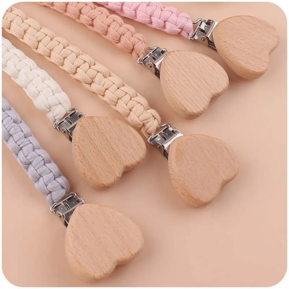Personalized Baby Braid Weave Pacifier Chain Wooden Bead Custom Name Nipple Dummy Clip Engraved Infant Pacifier Holder Baby Gift