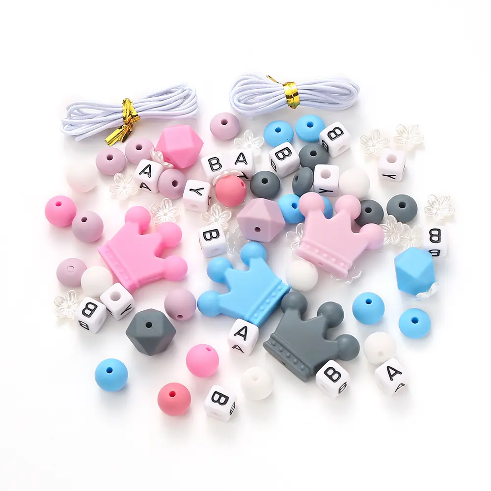 New Crown Silicone Beads Mixed Round Wooden Beads For Making Baby Chew Teething Necklace Bracelet DIY Pacifier Clips Accessory