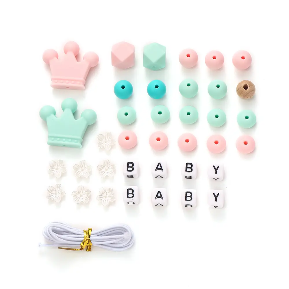 New Crown Silicone Beads Mixed Round Wooden Beads For Making Baby Chew Teething Necklace Bracelet DIY Pacifier Clips Accessory