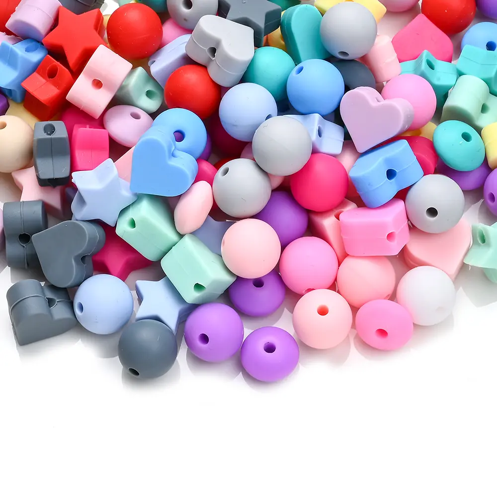 30Pcs/Lot Heart Star Shape Silicone Round Beads Baby Nursing Chewable Teething Beads Pacifier Teether DIY Necklace Accessories