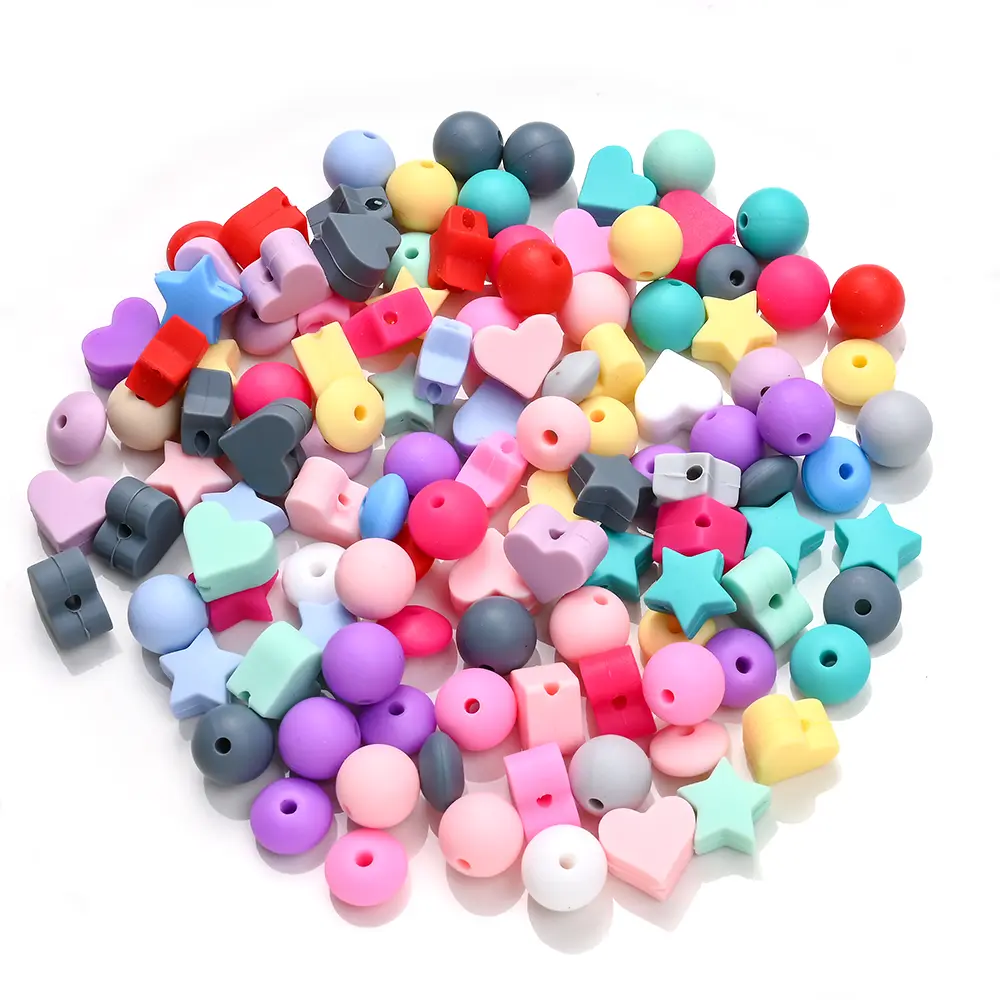 30Pcs/Lot Heart Star Shape Silicone Round Beads Baby Nursing Chewable Teething Beads Pacifier Teether DIY Necklace Accessories