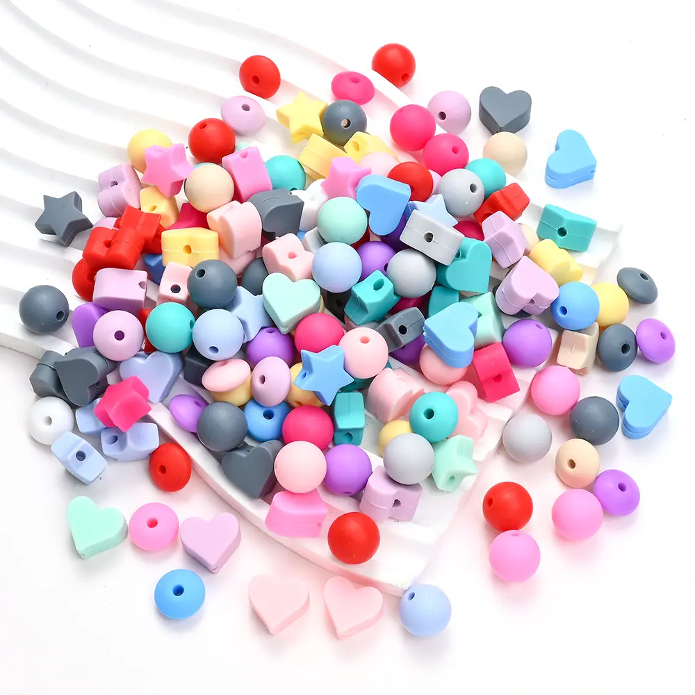 30Pcs/Lot Heart Star Shape Silicone Round Beads Baby Nursing Chewable Teething Beads Pacifier Teether DIY Necklace Accessories