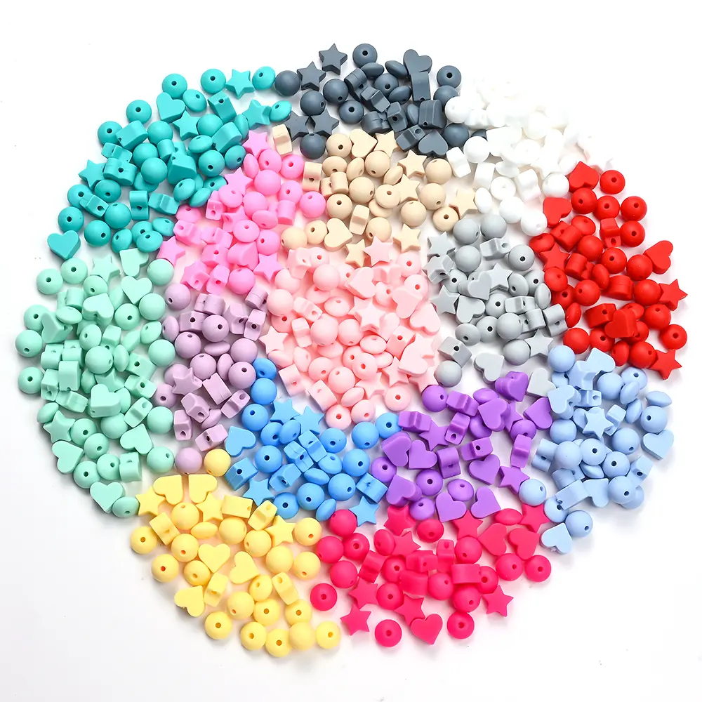 30Pcs/Lot Heart Star Shape Silicone Round Beads Baby Nursing Chewable Teething Beads Pacifier Teether DIY Necklace Accessories