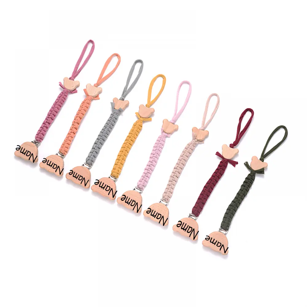 Personalized Name Wooden  Baby Pacifier Clip Chain Braided Weave Dummy Nipple Holder GuardTeether Toy Baby Gift Pacifier Chain