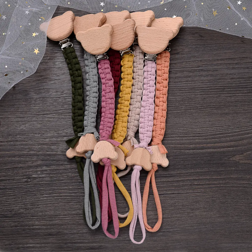 Personalized Name Wooden  Baby Pacifier Clip Chain Braided Weave Dummy Nipple Holder GuardTeether Toy Baby Gift Pacifier Chain