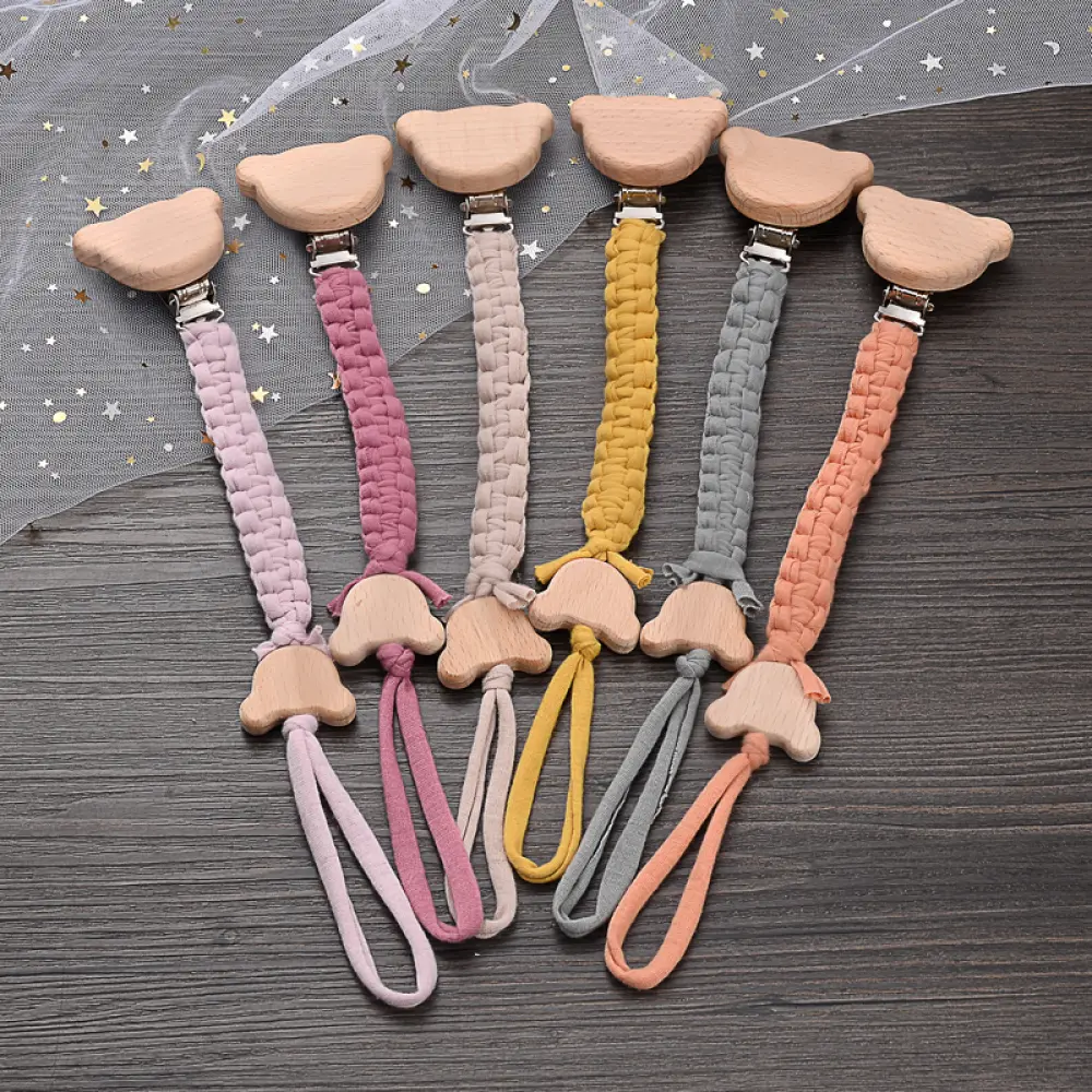 Personalized Name Wooden  Baby Pacifier Clip Chain Braided Weave Dummy Nipple Holder GuardTeether Toy Baby Gift Pacifier Chain