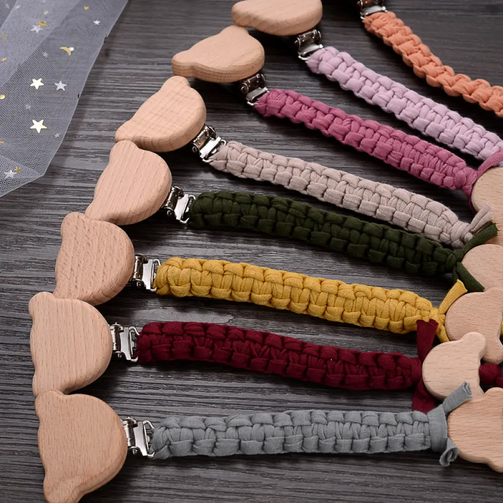 Personalized Name Wooden  Baby Pacifier Clip Chain Braided Weave Dummy Nipple Holder GuardTeether Toy Baby Gift Pacifier Chain