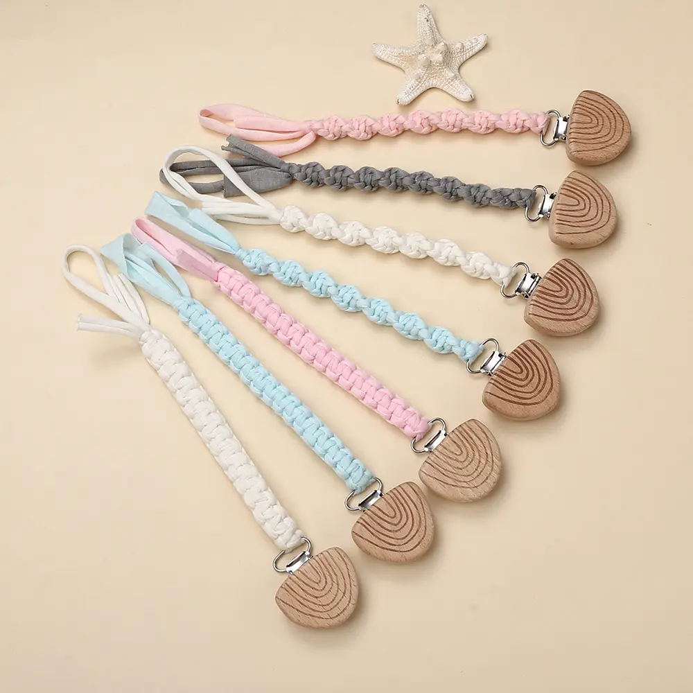 New Beech Wooden Rainbow Pacifier Clip Baby Cotton Pacifier Chain for Newborn Teething Soother Chew Dummy Holder Teether