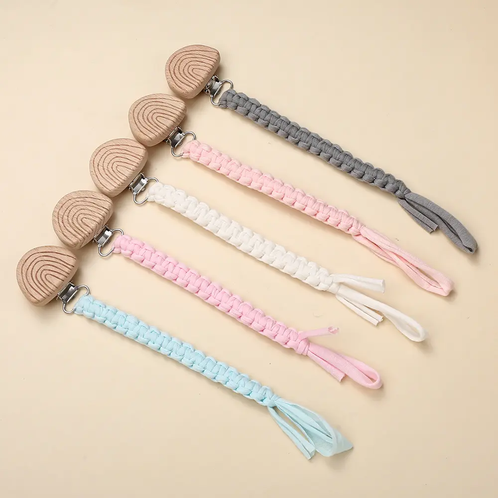 New Beech Wooden Rainbow Pacifier Clip Baby Cotton Pacifier Chain for Newborn Teething Soother Chew Dummy Holder Teether