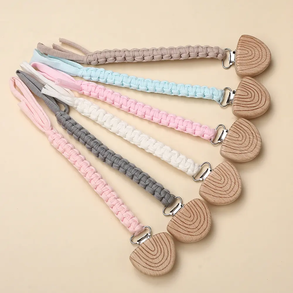 New Beech Wooden Rainbow Pacifier Clip Baby Cotton Pacifier Chain for Newborn Teething Soother Chew Dummy Holder Teether