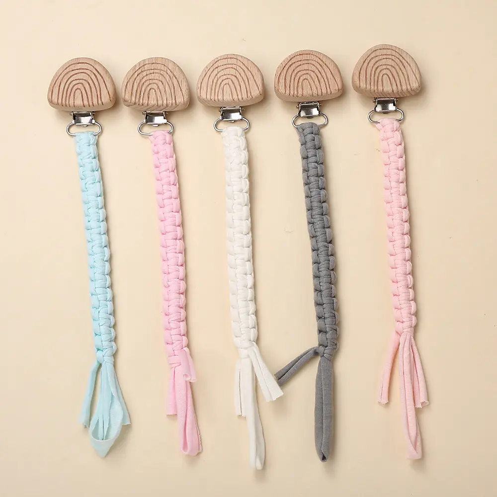 New Beech Wooden Rainbow Pacifier Clip Baby Cotton Pacifier Chain for Newborn Teething Soother Chew Dummy Holder Teether