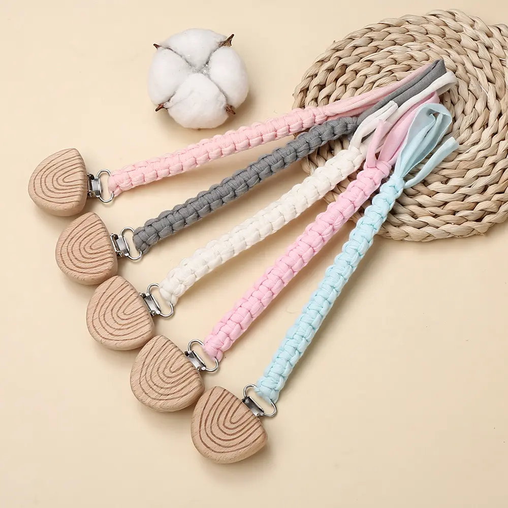 New Beech Wooden Rainbow Pacifier Clip Baby Cotton Pacifier Chain for Newborn Teething Soother Chew Dummy Holder Teether