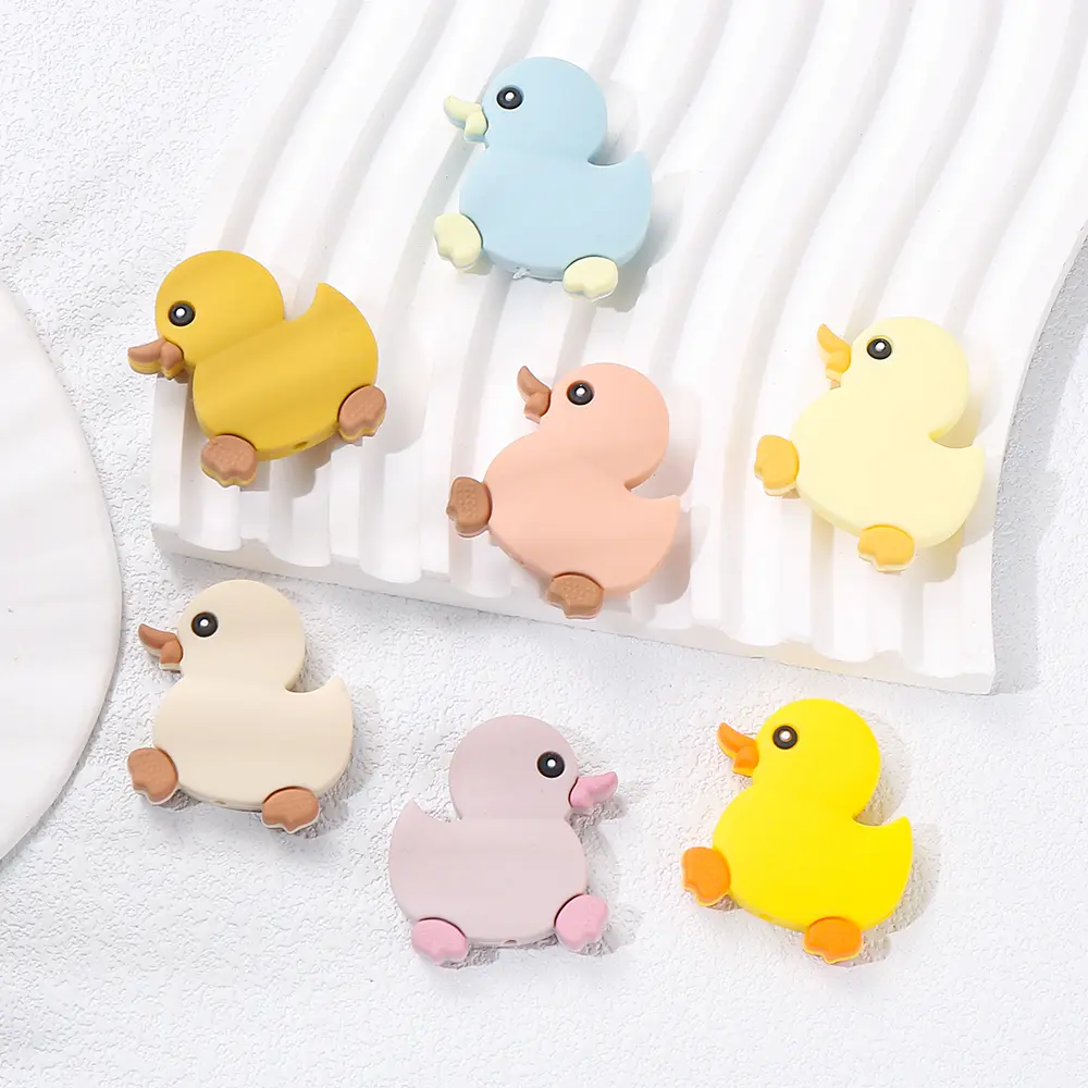 10Pcs New Silicone Beads Cute Colorful Duckling Loose Beads For Jewelry Making DIY Baby Teether Toys Bracelet Necklace Accessory