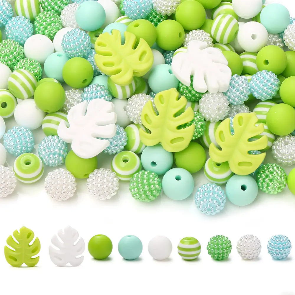 74Pcs 12mm Silicone Beads Round Chew Beads Set Turtle Back Leaf Beads Food Grade DIY Pacifier Chain Clips Jewelry Accessories